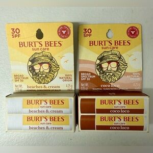 BURT’S BEES 2pk Spf 30 Island Getaway Lip Balms ~ Coco Loco and Beaches & Cream